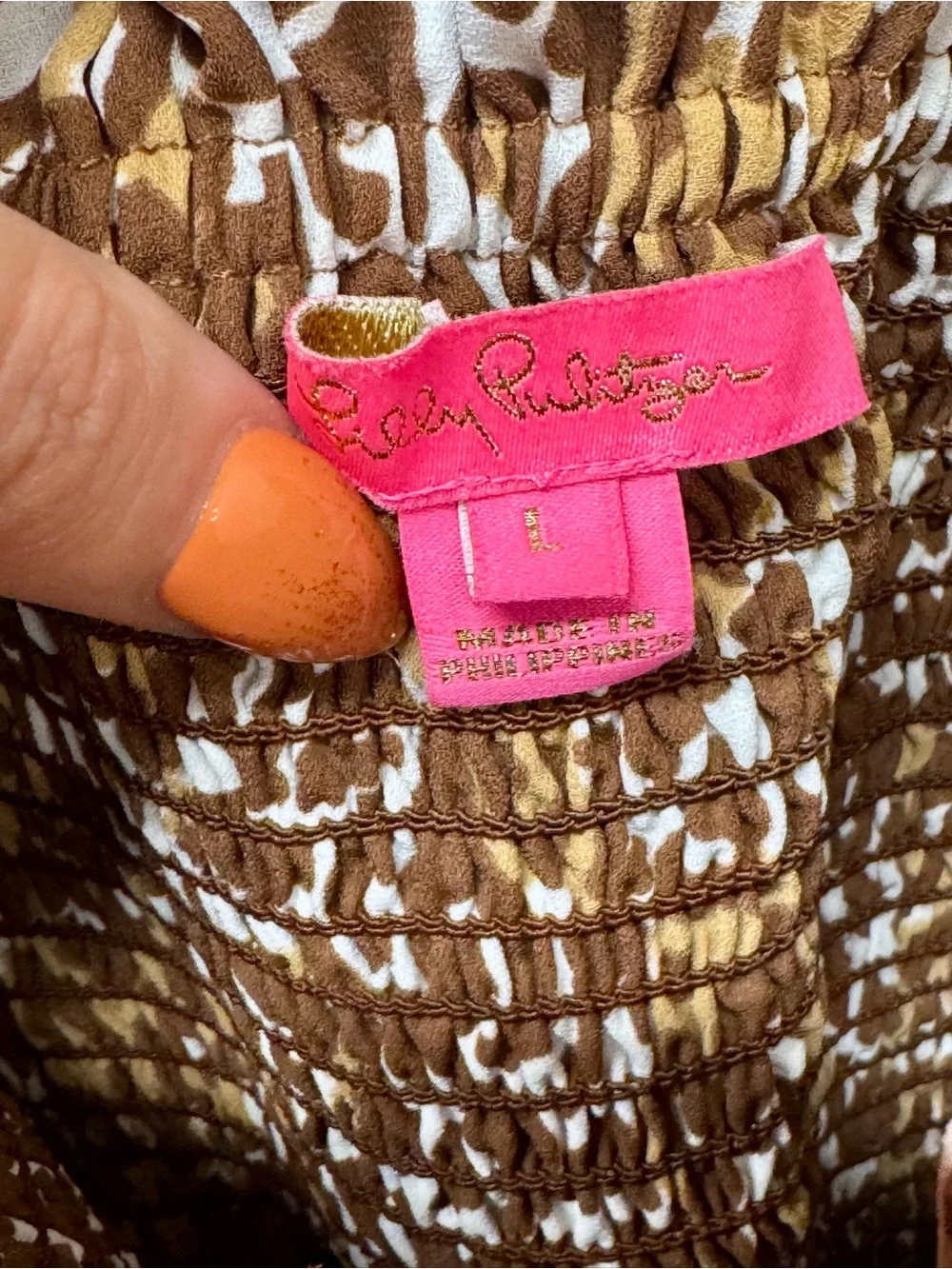 Lilly Pulitzer Demi Leopard Smocked Peplum Long Sleeve Top Brown Size L